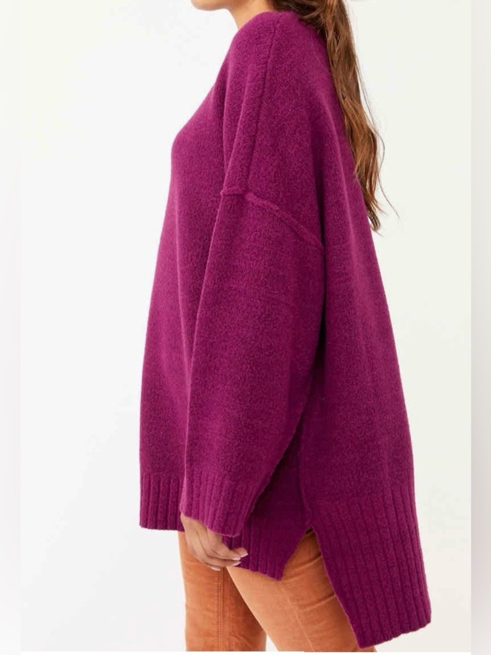 Free People Peaches Tunic Sweater Sz S Oversized Berry Wine Boho